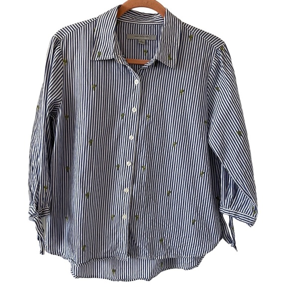 Andrew Marc Cactus Embroidered Button Down Striped Shirt Size Medium - Picture 1 of 6